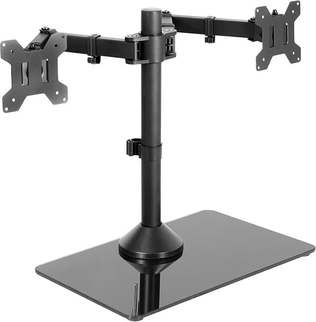 Freestanding Dual Monitor Stand with Sleek Glass Base