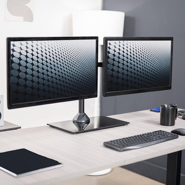 Freestanding Dual Monitor Stand with Sleek Glass Base - photo 4