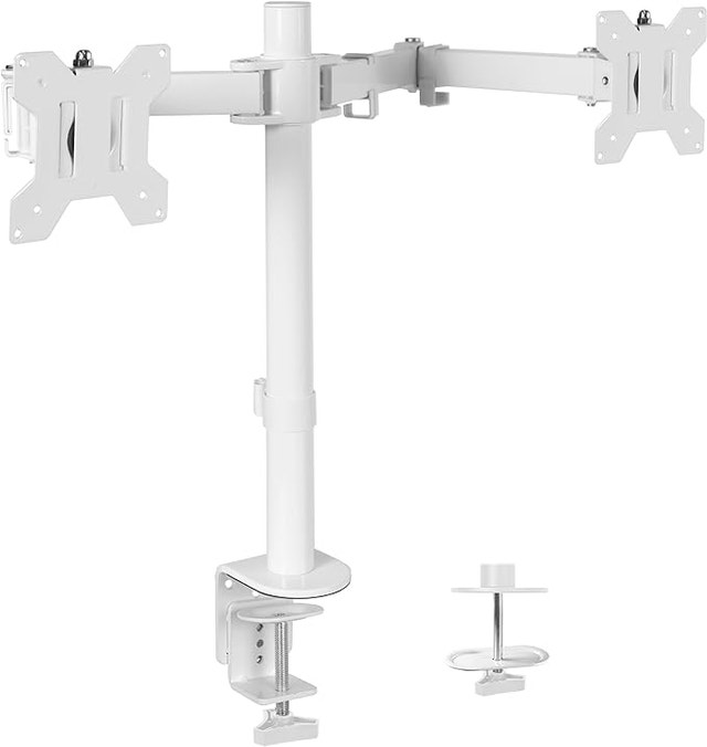 White Dual Monitor Desk Mount