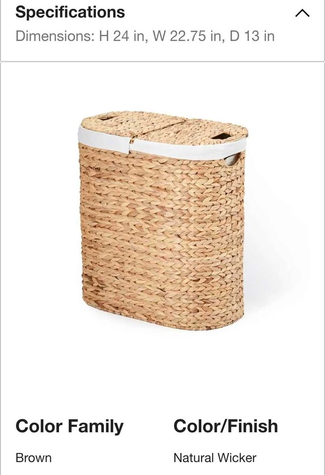 Natural Wicker Water Hyacinth Double Laundry Hamper - photo 2