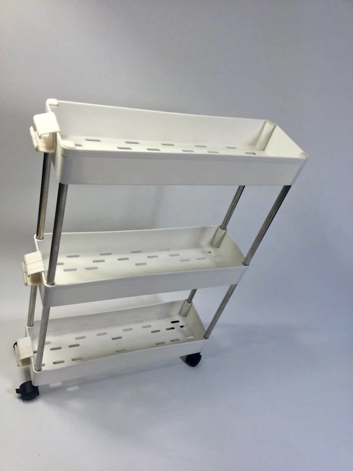 Slim 3-Tier Rolling Utility Storage Cart w/ Hooks