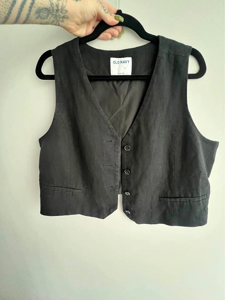 Old Navy black linen vest waistcoat size L moving sale wardrobe
