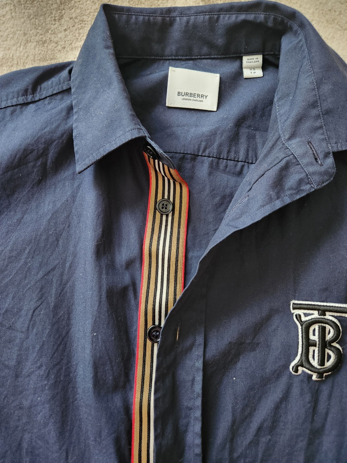 Burberry TB Monogram Button Down Long Sleeve Shirt Navy Men's XS - photo 3