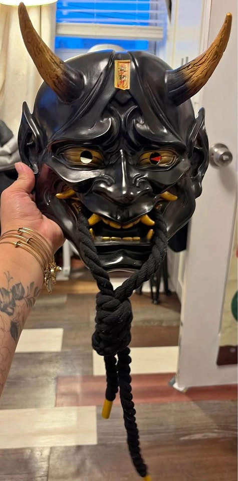 Black Japanese Oni Mask – Samurai Demon/Hannya Cosplay Mask