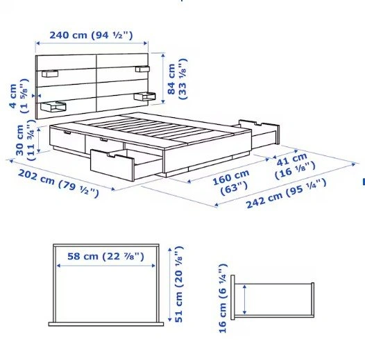 IKEA NORDLI Queen Bed Frame w/ Storage & Headboard + Mattress - photo 5