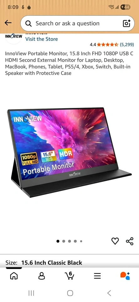 InnoView 15.6 Inch FHD Portable Monitor with Smart Cover