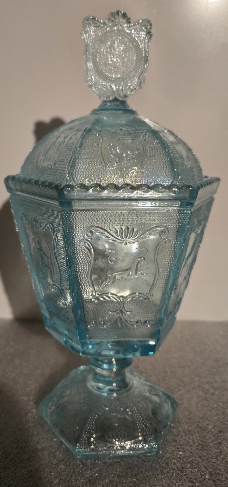 1969 Imperial Glass Zodiac Candy Jar - Blue Azur Carnival