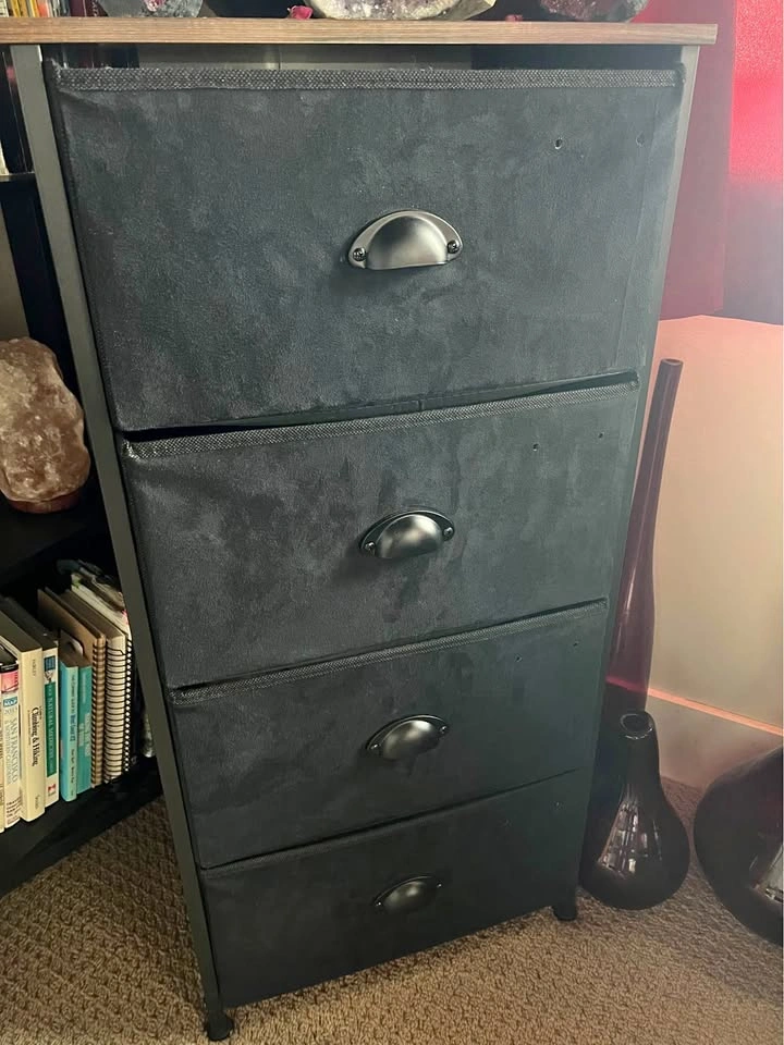 Black Fabric 4-Drawer Dresser (Cup Handles)