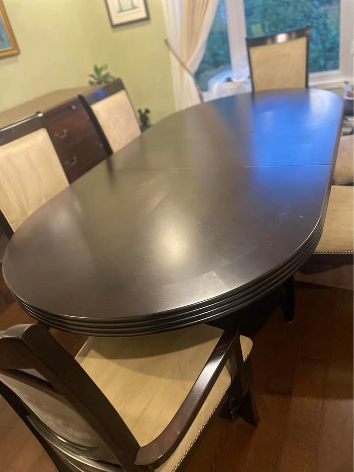 Dark Wood Veneer Extendable Oval Dining Table, 6 Chairs, Display - photo 2