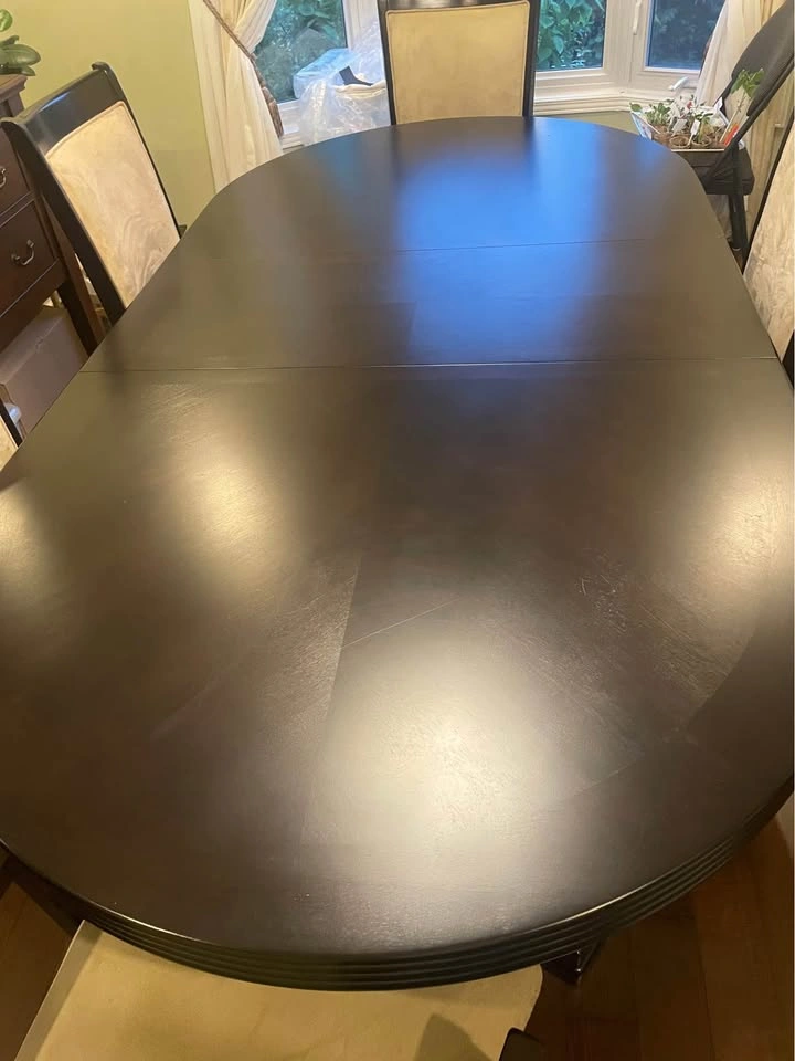 Dark Wood Veneer Extendable Oval Dining Table, 6 Chairs, Display - photo 3