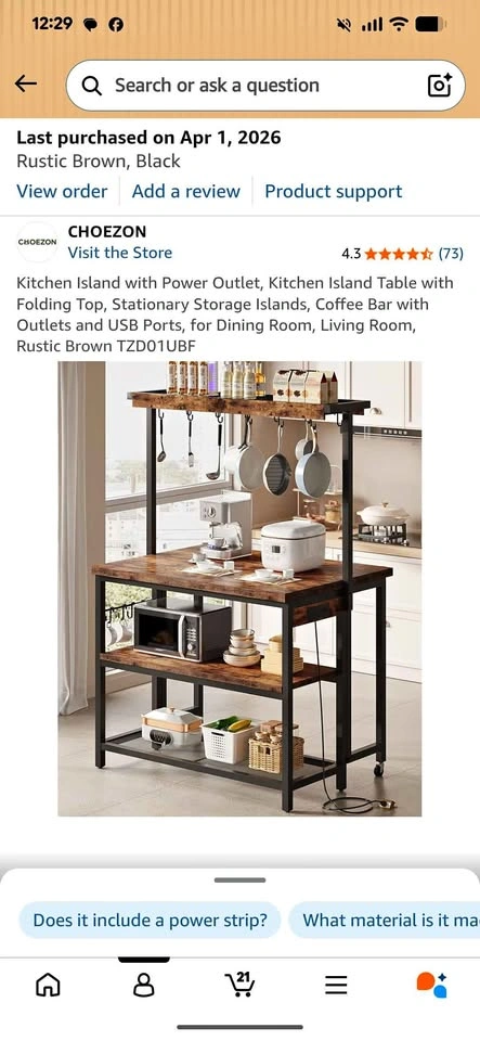 New in Box - Powered Kitchen Island/Coffee Bar