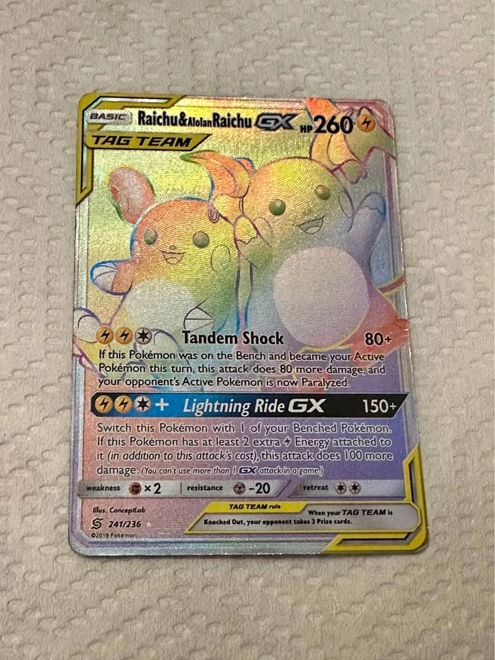2019 Pokemon S&M Unified Minds Raichu & Alolan Raichu GX Secret
