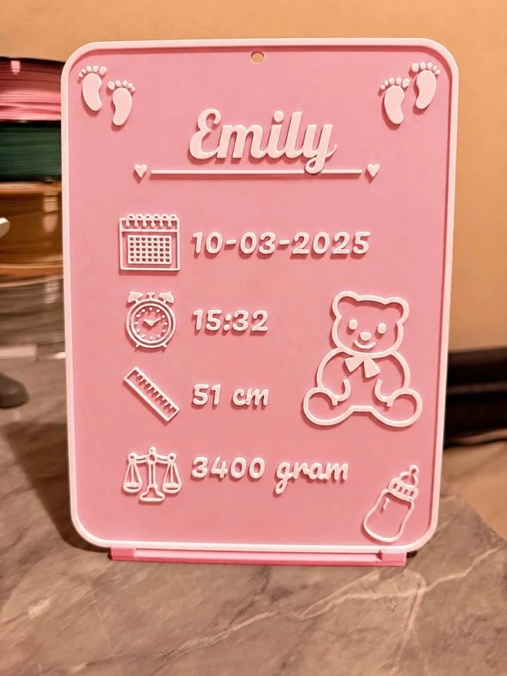Personalized Baby Birth Stat Sign – 3D Printed