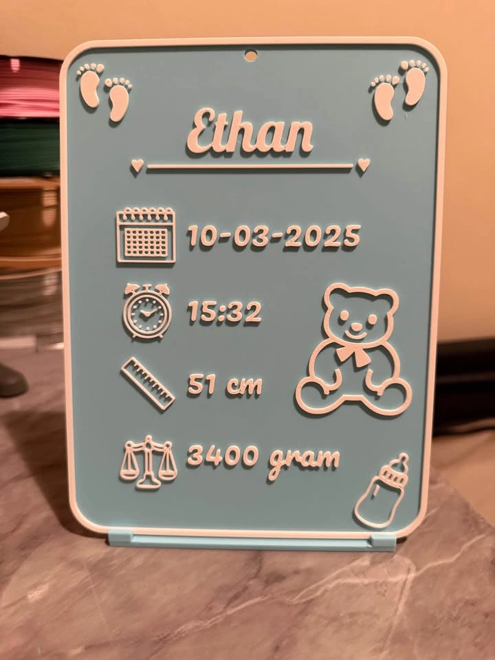 Personalized Baby Birth Stat Sign – 3D Printed - photo 2
