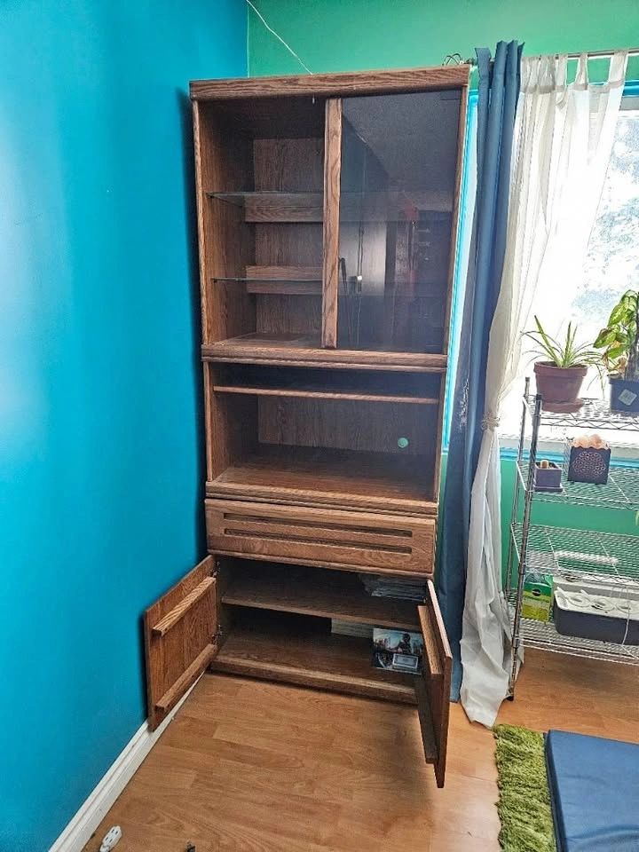 Tall Wood Bookshelf / Display Cabinet w/ Glass Doors – 78”
