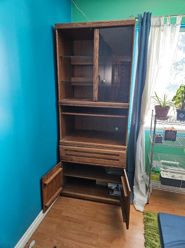 Tall Wood Bookshelf / Display Cabinet w/ Glass Doors – 78”