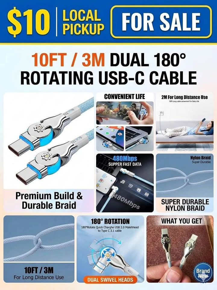 180° Swivel Fast Charging Cable - $10