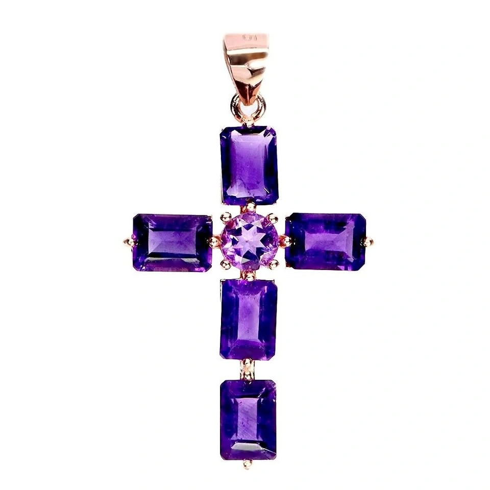 Octagon Cut Amethyst Pendant in 14K Yellow Gold over 925 Silver