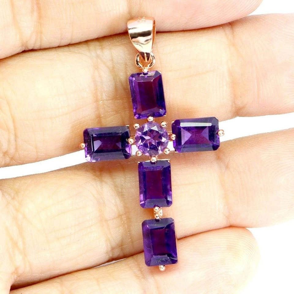 Octagon Cut Amethyst Pendant in 14K Yellow Gold over 925 Silver - photo 2