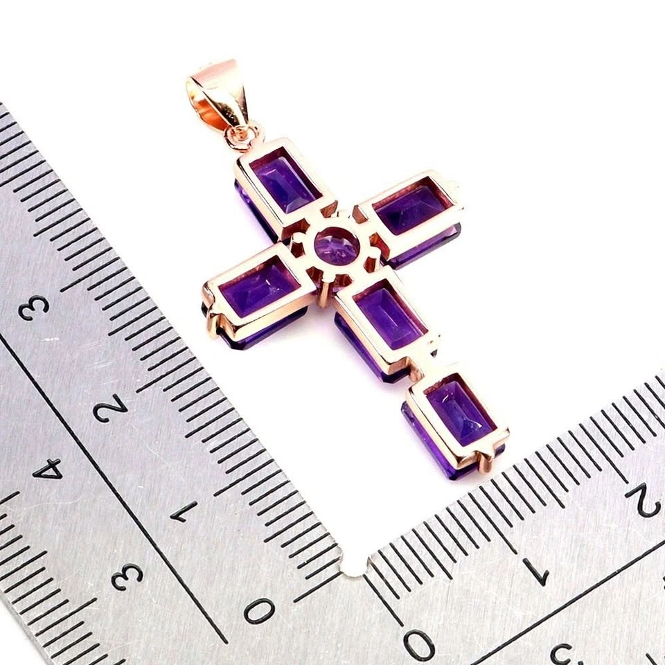 Octagon Cut Amethyst Pendant in 14K Yellow Gold over 925 Silver - photo 3