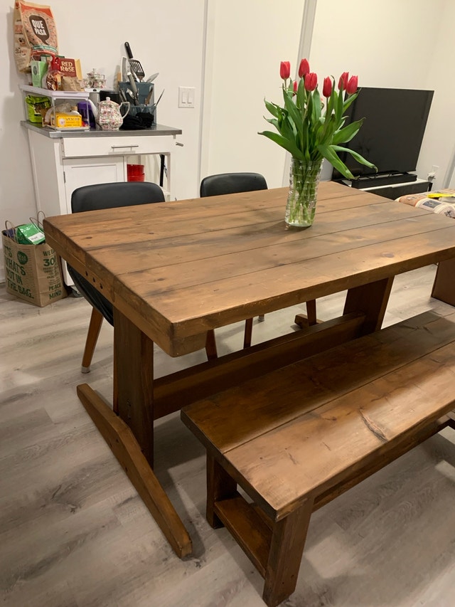 Wooden Table and Bench - photo 3