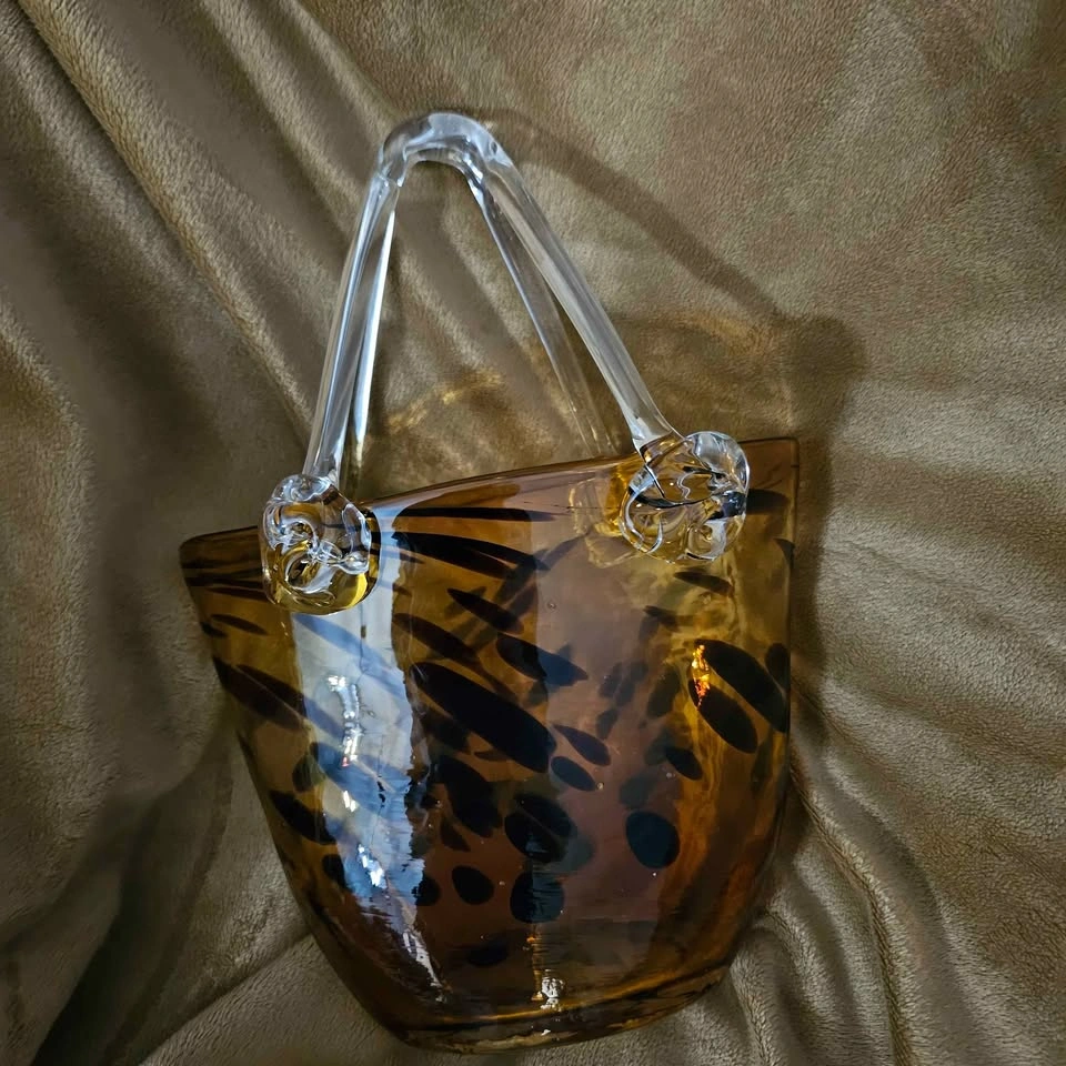 Hand Blown Art Glass Purse / Basket Vase - photo 3