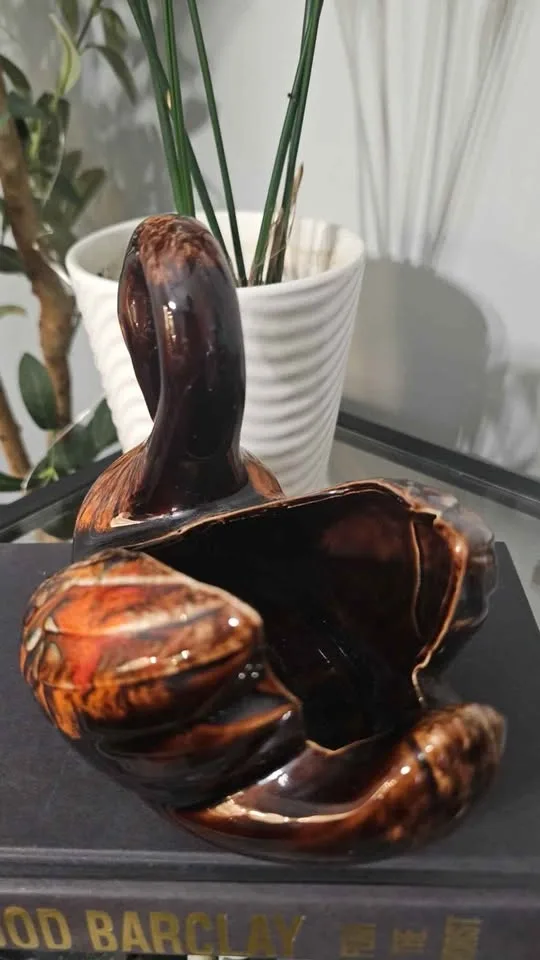 Vintage Ceramic Swan Planter/Centerpiece Brown Drip Glaze - photo 2