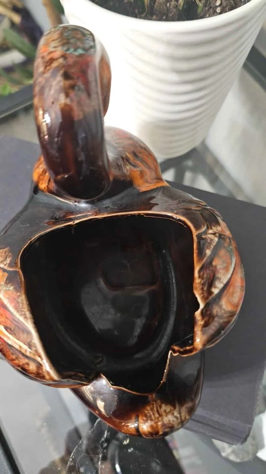 Vintage Ceramic Swan Planter/Centerpiece Brown Drip Glaze - photo 3