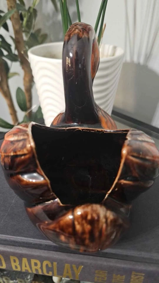 Vintage Ceramic Swan Planter/Centerpiece Brown Drip Glaze - photo 5