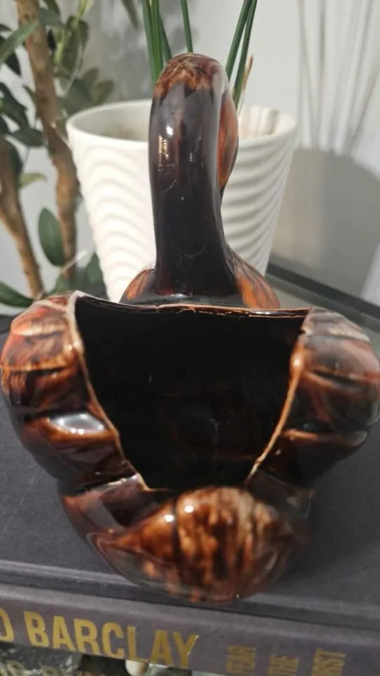 Vintage Ceramic Swan Planter/Centerpiece Brown Drip Glaze - photo 5