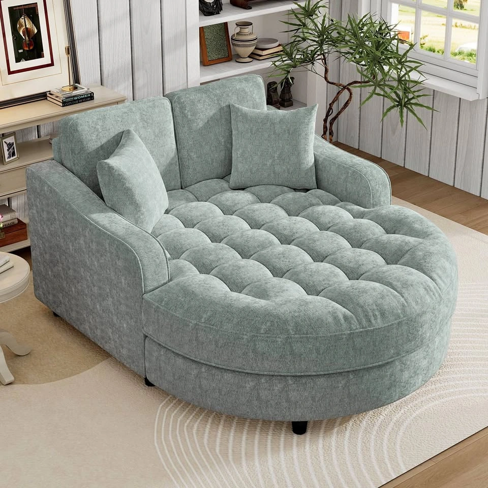 Euroco Oversized Round Chenille Chaise Lounge