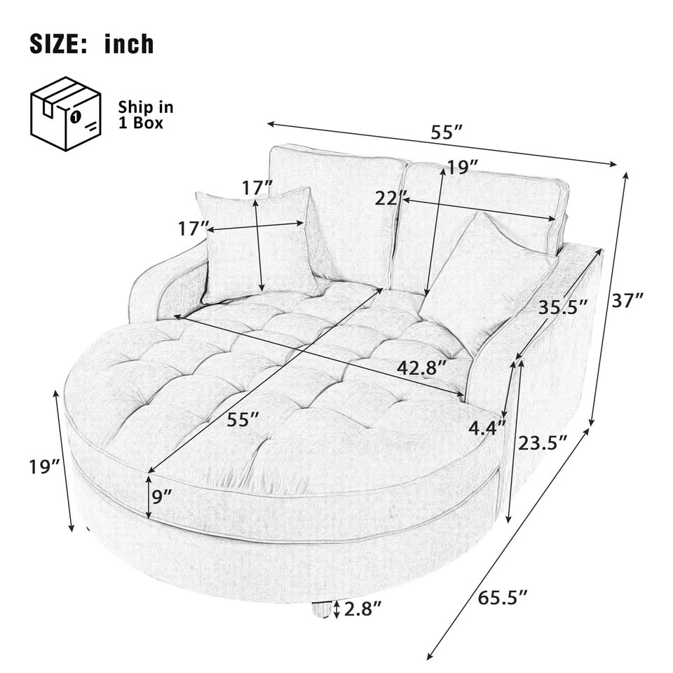 Euroco Oversized Round Chenille Chaise Lounge - photo 4