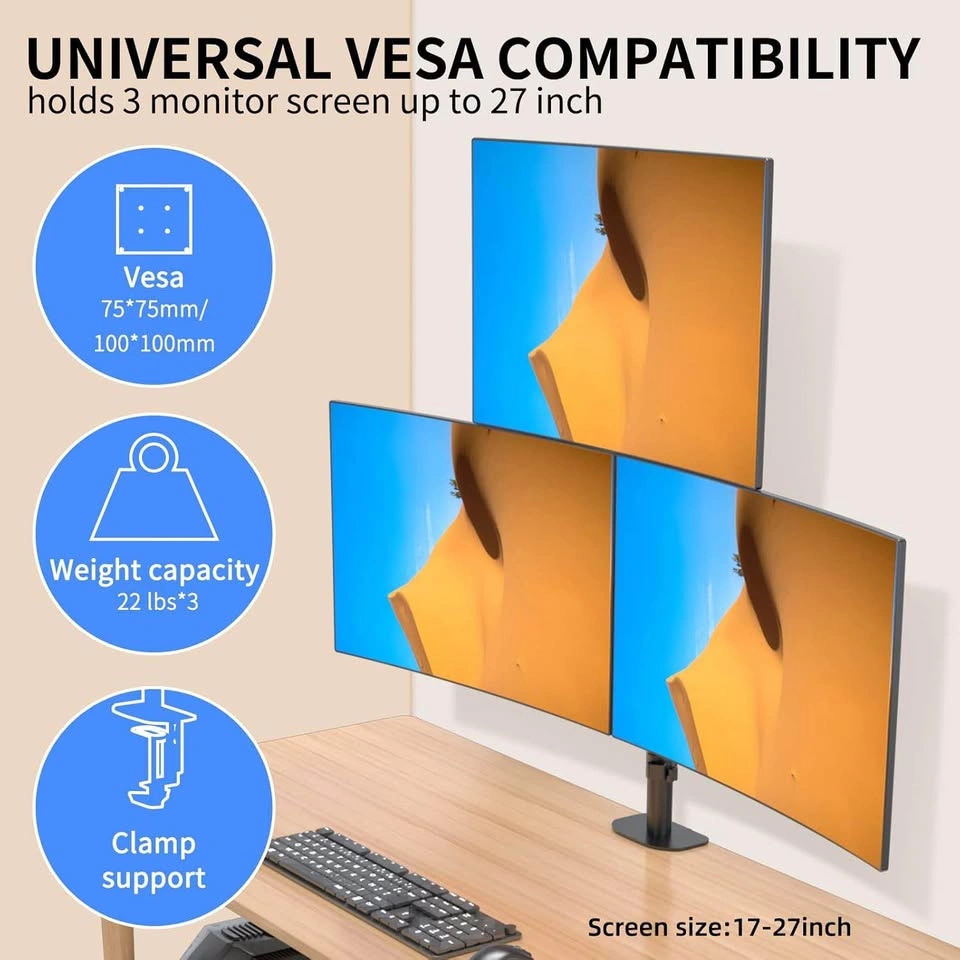 Triple Monitor Stand - 13-27 inch, Extra Tall 31.5" Pole - photo 5