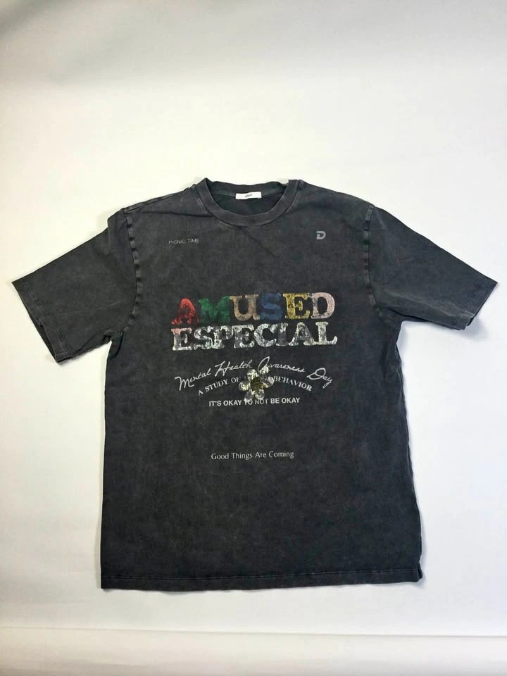 D’izzit Washed Distressed Grey Graphic T-Shirt, Small