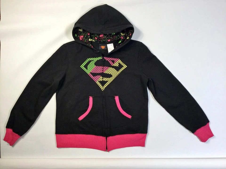Superman Hoodie Junior L (11/13) Black Pink Neon Zip Up
