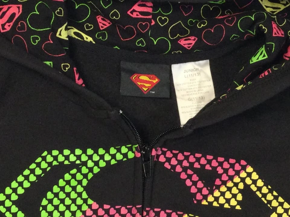 Superman Hoodie Junior L (11/13) Black Pink Neon Zip Up - photo 2