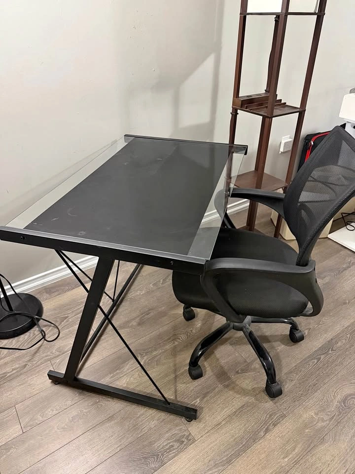 Glass Study Table + Computer Chair