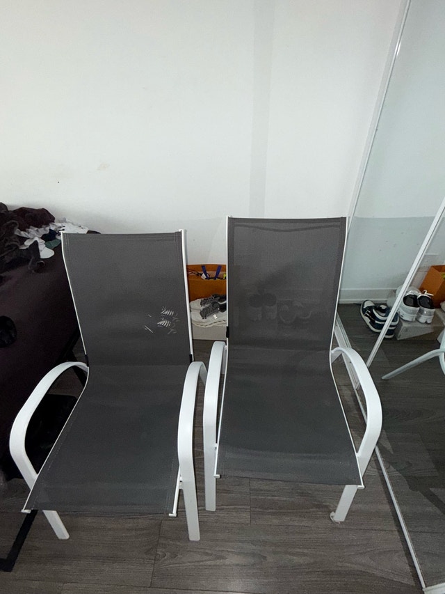 Used Patio Chairs - White Frames, Dark Grey Mesh (2-Pack) - photo 2