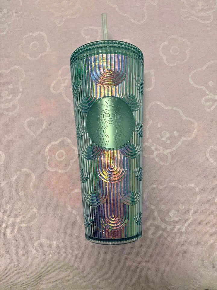 Starbucks Iridescent Teal Scalloped Cold Cup Tumbler