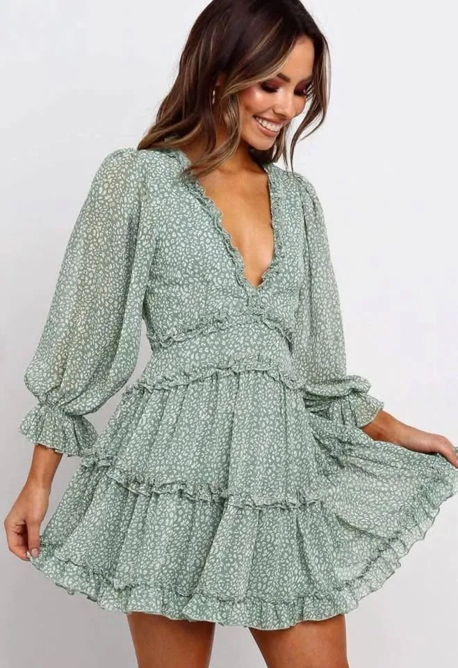 Green Boho Ruffle Dress thumbnail