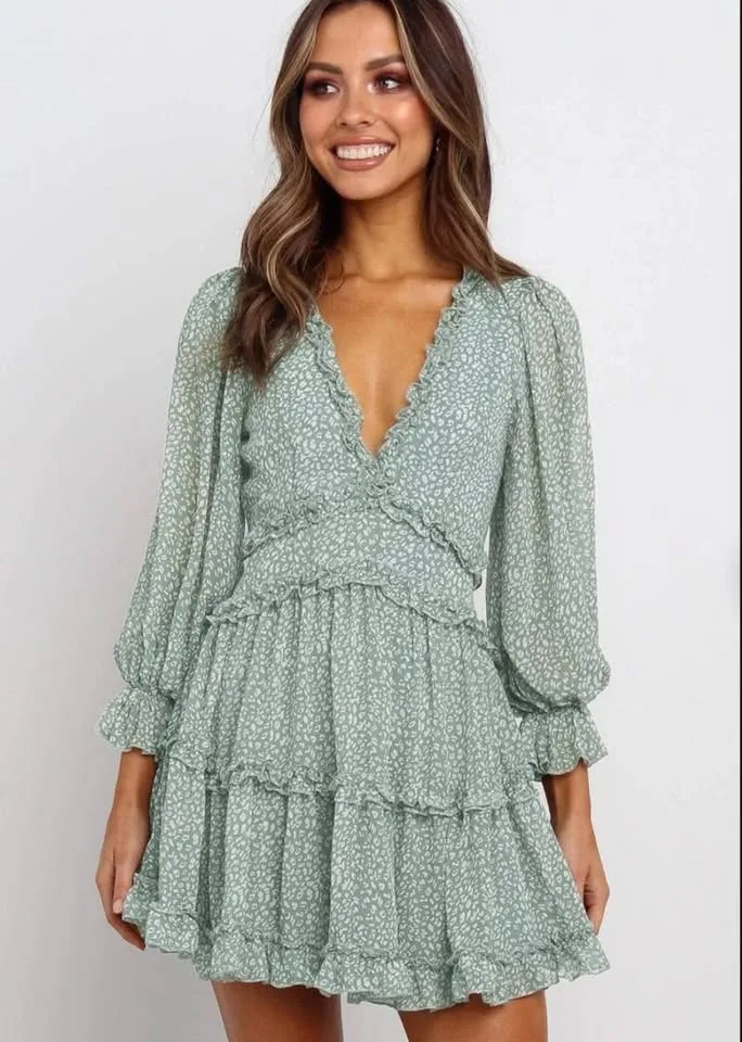 Green Boho Ruffle Dress image indicator(3)