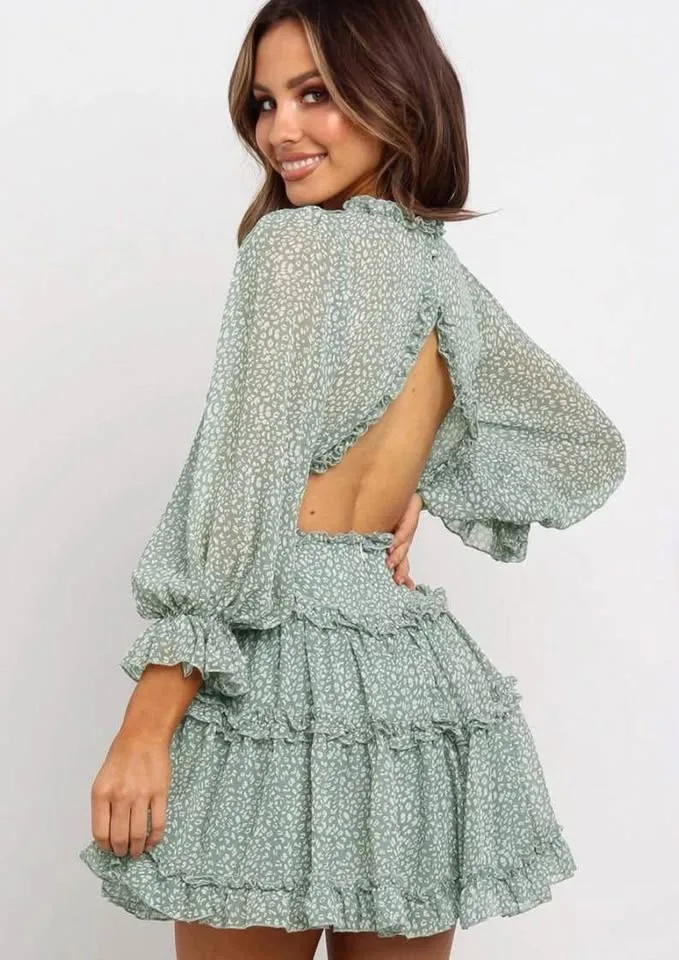 Green Boho Ruffle Dress image indicator(4)