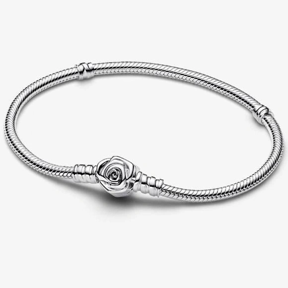 PANDORA Sterling Silver "Rose in Bloom" Clasp Snake Chain Bracel