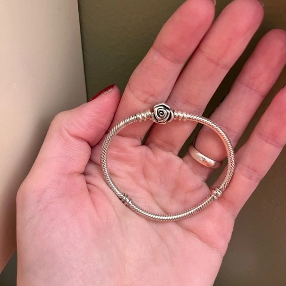 PANDORA Sterling Silver "Rose in Bloom" Clasp Snake Chain Bracel - photo 3