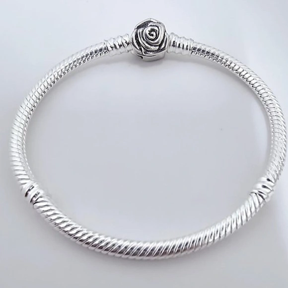 PANDORA Sterling Silver "Rose in Bloom" Clasp Snake Chain Bracel - photo 5