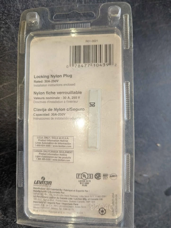 Leviton 30A-250V Male 3 Prong Twist Lock Plug - photo 2