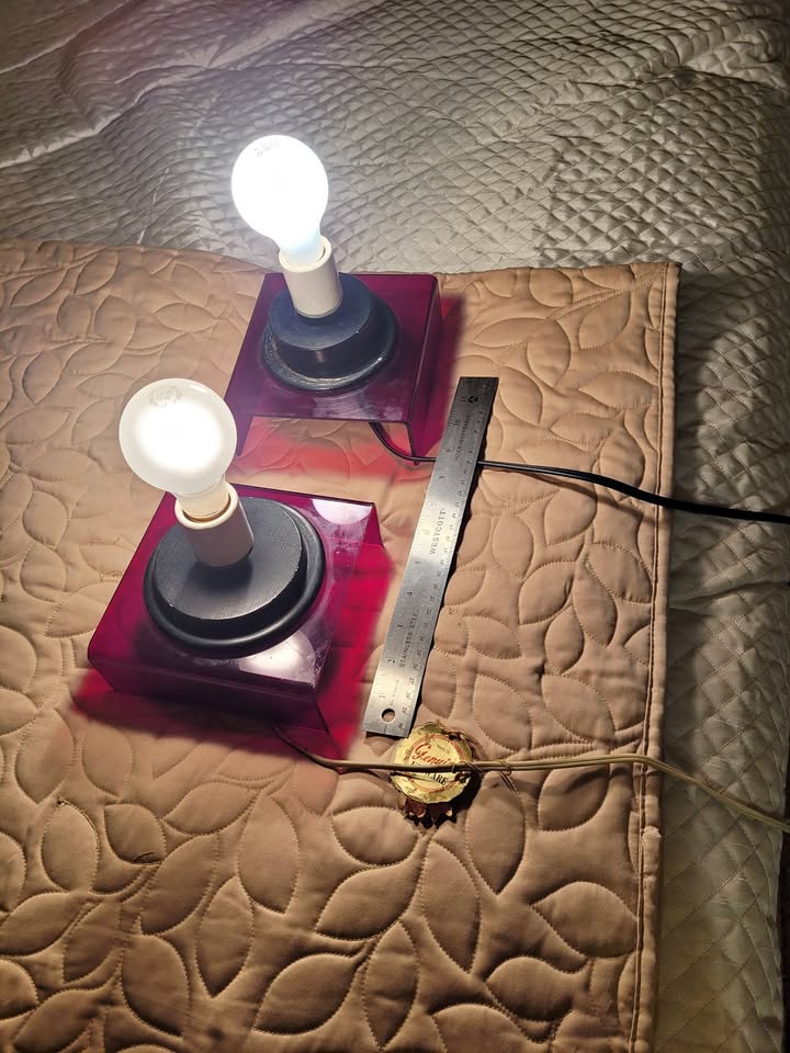 pair of vintage red plexiglass table lamp bases