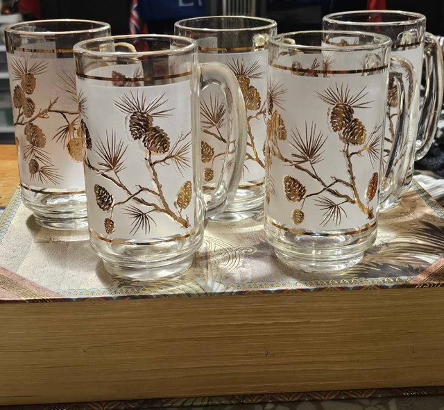 Vintage MCM Frosted Glass Beer Steins - Set of 5