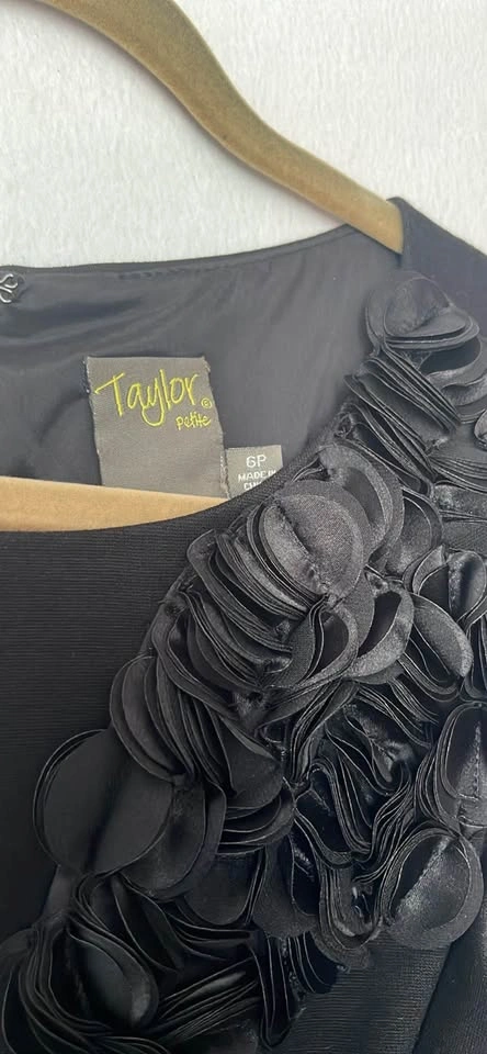 Taylor Black & Gold Dress w Floral Detail, Size 6P - photo 2