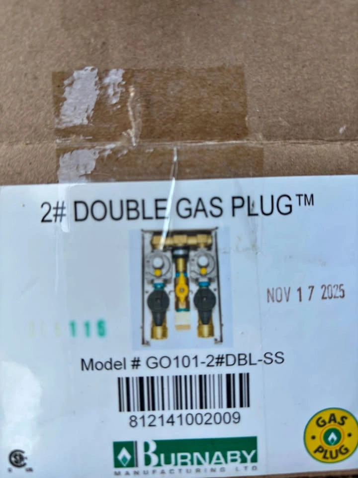 Burnaby Mfg Double Gas Plug GO101-2#DBL-SS NEW
